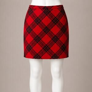Talbots Red Black Plaid Wool Blend Pencil Skirt Women’s Size 12 Lined